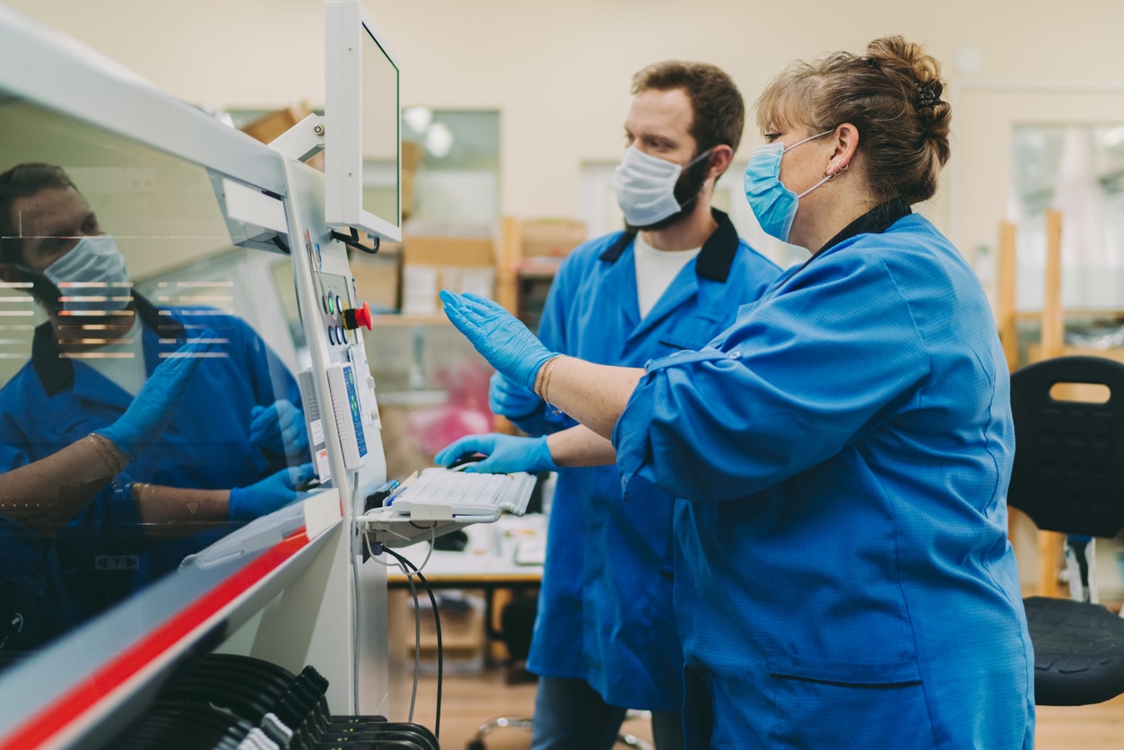 quality control team working in production factory