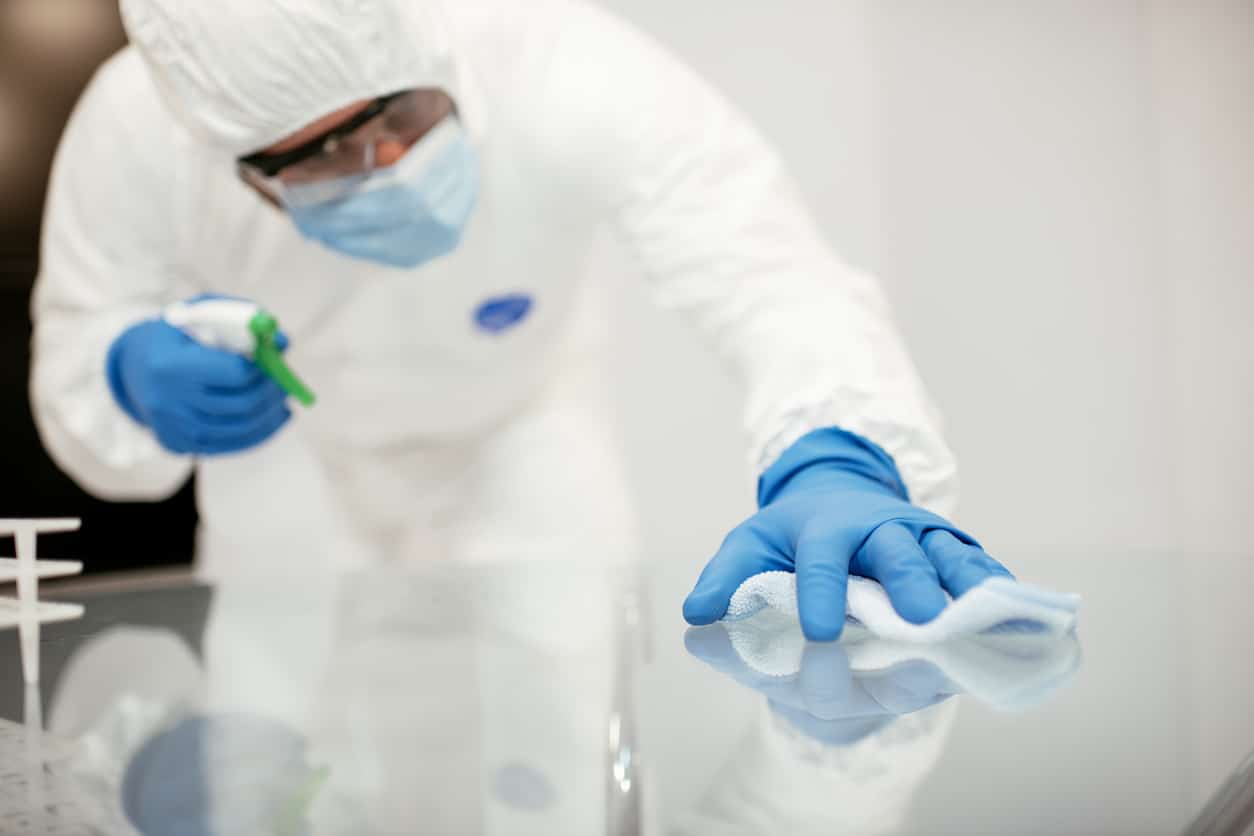 sanitising lab surfaces
