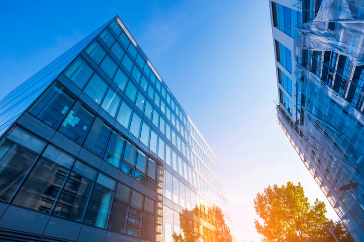 office buildings at sunrise