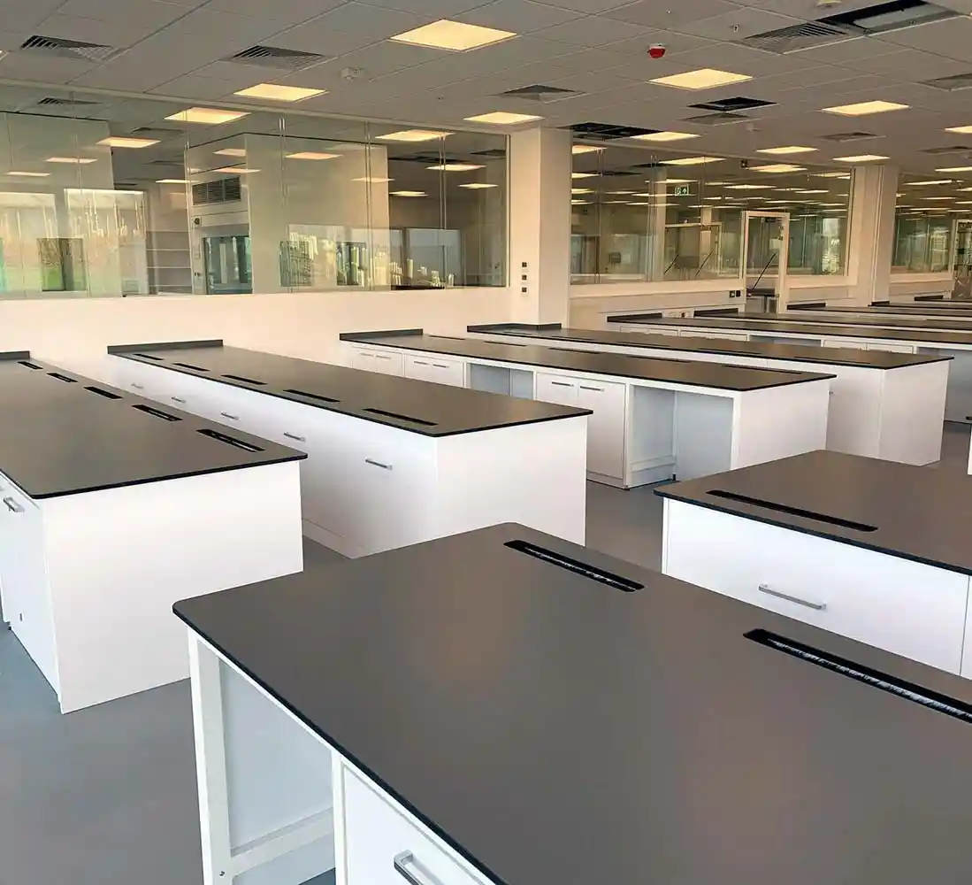 Lab benches installed for large commercial lab