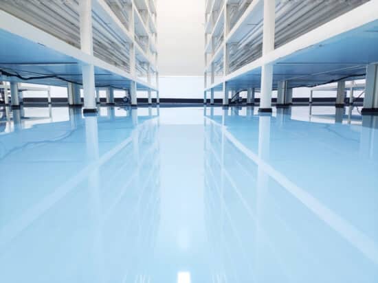 Clean room, epoxy floor in laboratory.